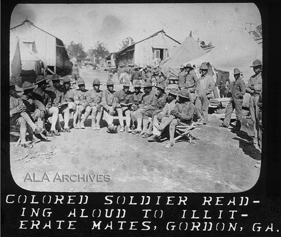 A glass plate slide of African American soldiers in ca. 1918